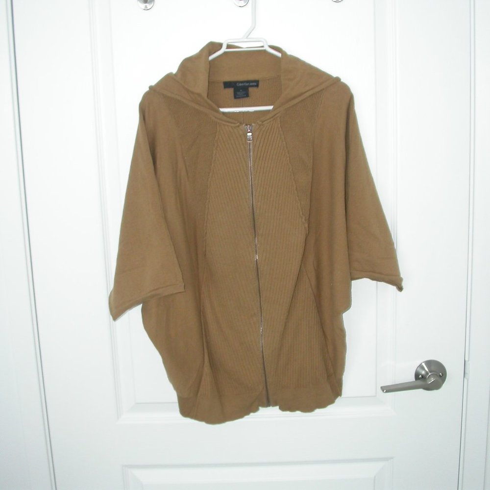 Camel Coloured Calvin Klein Zippered Knit Hoodie